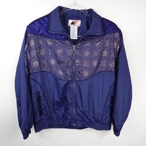 Vintage 80s Active Frontier Royal Blue Gold Zip Up Jacket Shoulder Pads Small